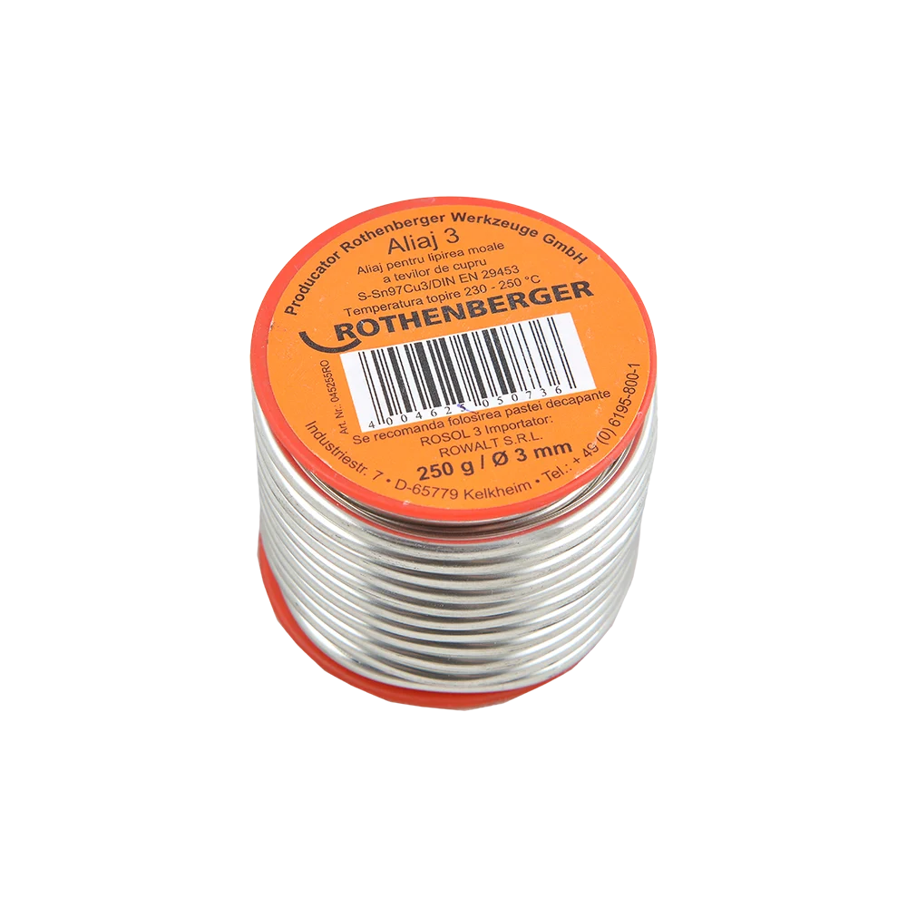 Aliaj Rothenberger, Sn97Cu3, argintiu, moale, 250gr, 3 mm