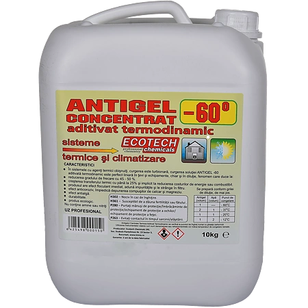 Antigel concentrat Ecotech Chemicals, pentru centrale termice, aditivat termodinamic, - 60 C, 10 kg